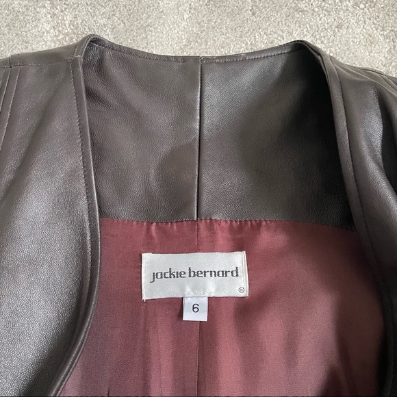 Vintage Jackie Bernard Brown Leather Sleeveless V-Neck Belted Mini Dress EUC 6 - Picture 5 of 7